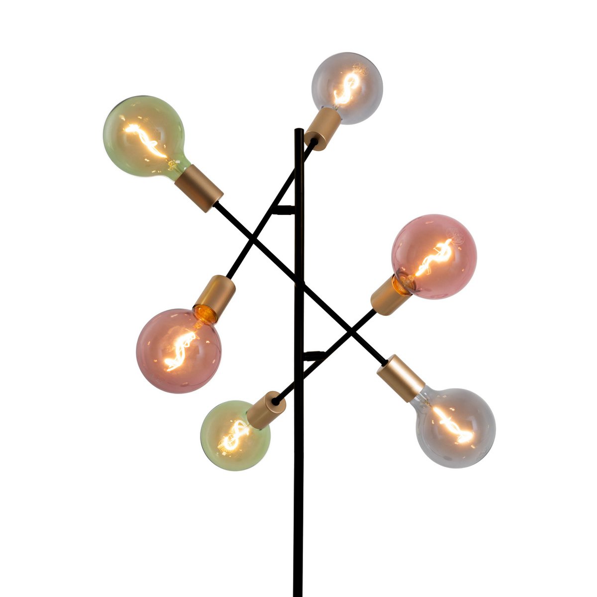 Stehleuchte "MODO" aus Metall in Schwarz,, Fassungen in Gold, E27-Fassung, Stehlampe für Wohnzimmer, Esszimmer, Küche, Diele, Flur oder Büro, 150 x 49 cm
