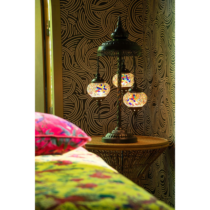 Orientalische Tischlampe mit Mosaik – 3-flammig in Orange