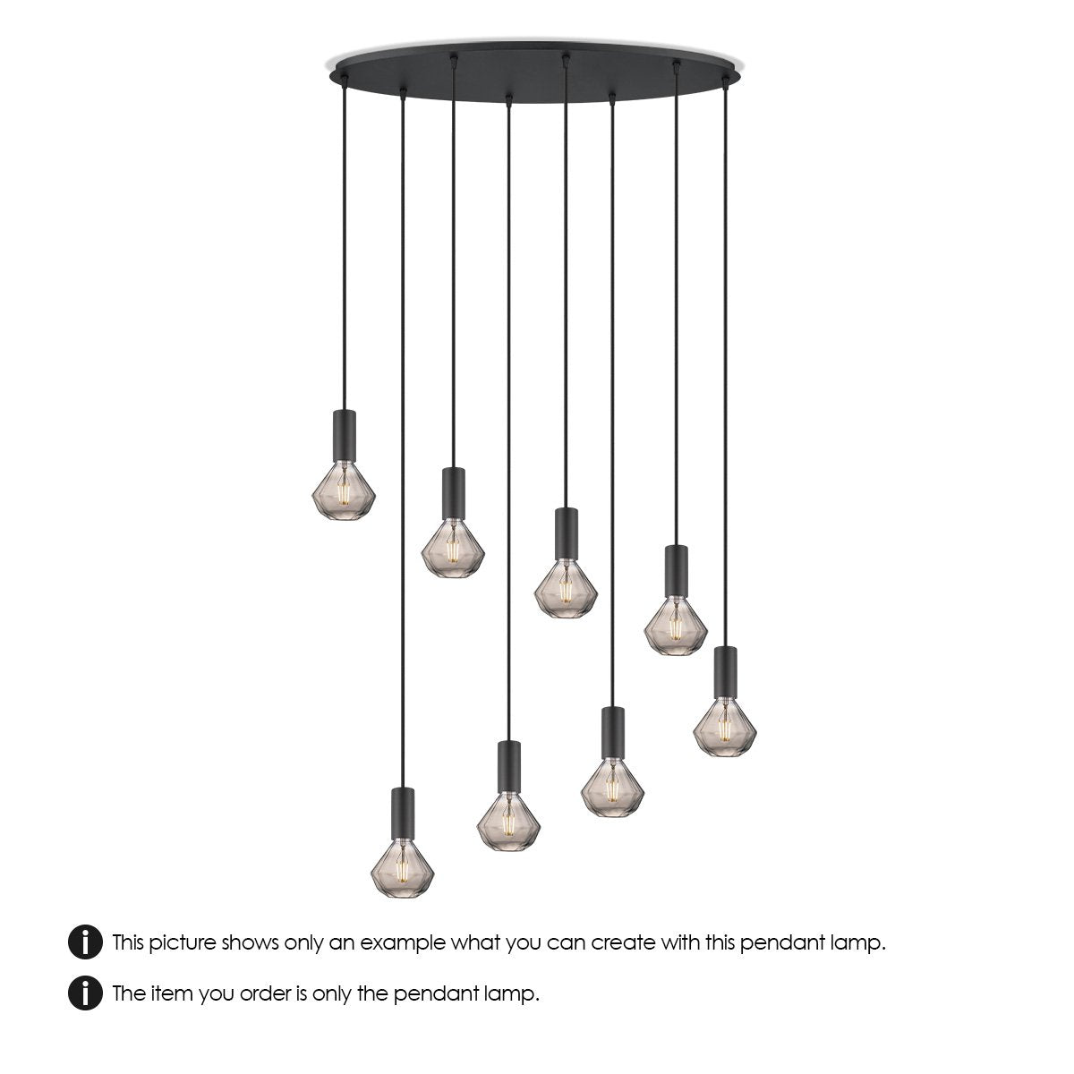 Black oval metal hanging lamp 8L - 80/25/117.5CM
