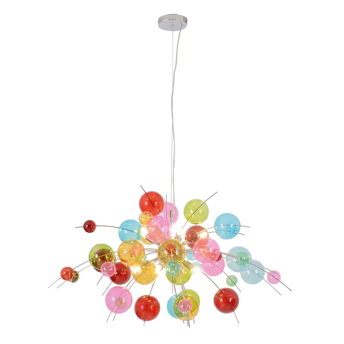 Pendelleuchte "EXPLOSION" bunt aus Metall und Glas, G9 Fassungen, Hängelampe für Esszimmer, Wohnzimmer, Diele oder Büro, Øca. 98 cm