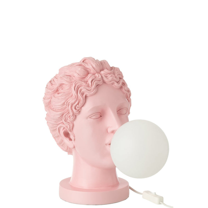 Table lamp Lady with bubble gum – Stylish bust lamp in rose