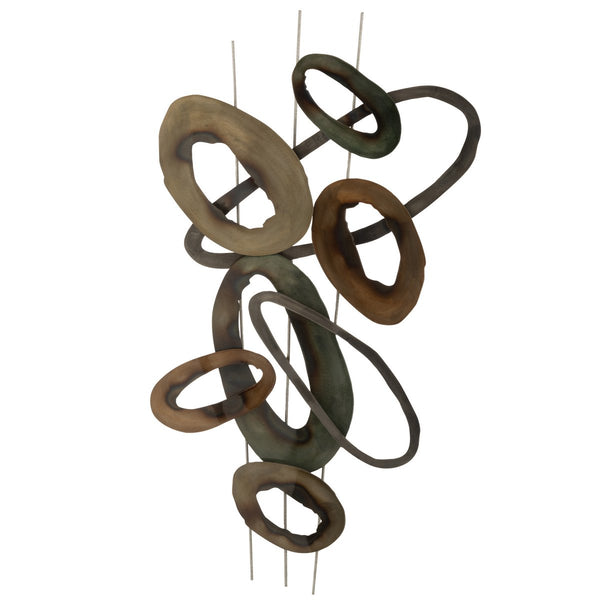 Handmade wall decoration Oval Stripes made of metal in brown and green