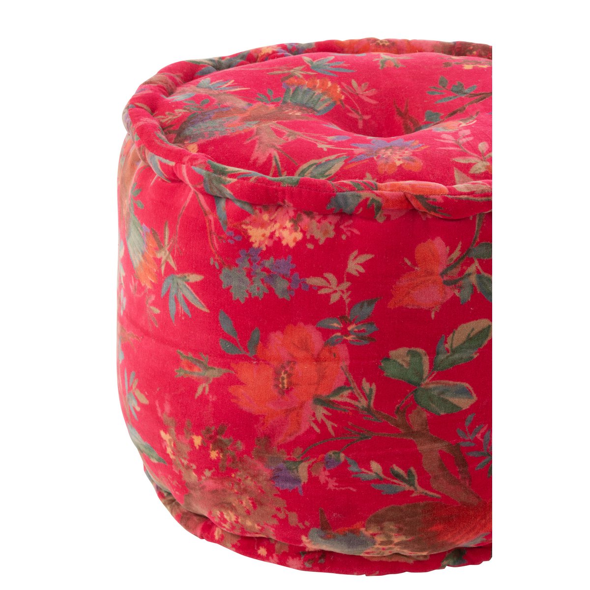 J-line-Pouf um Vögel/Blumen Baumwollletze rosa um