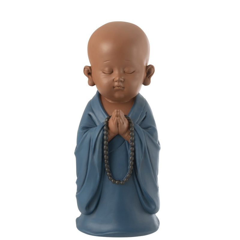 Monk Prayer Figurine – Spiritual Polyresin Sculpture in Blue