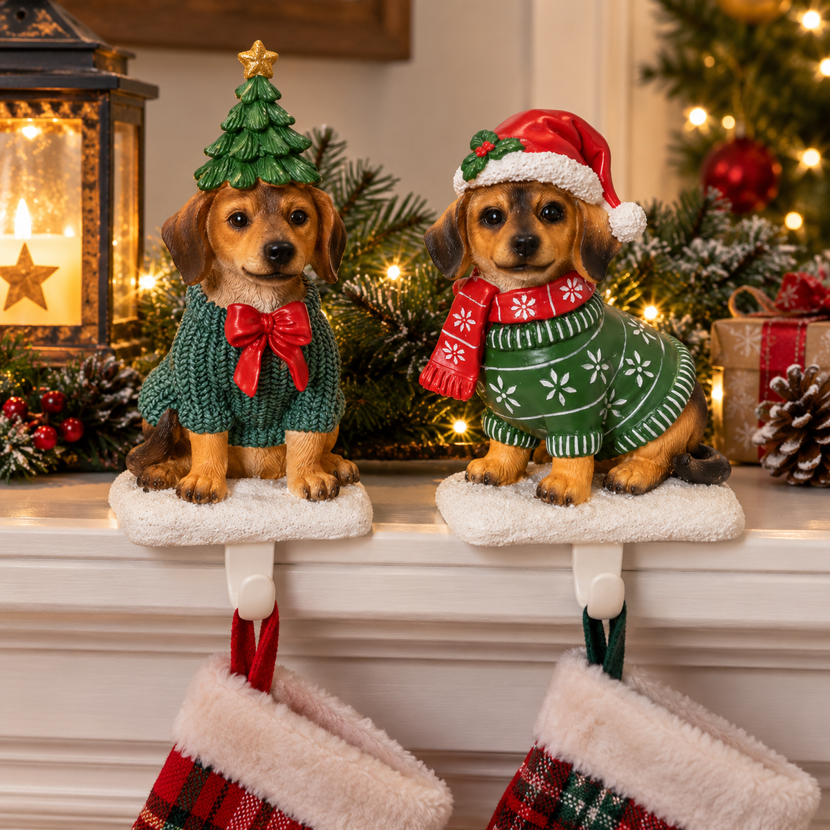 Weihnachtssocken Haken Hunde Winterfreunde 2er Set 16,5 cm