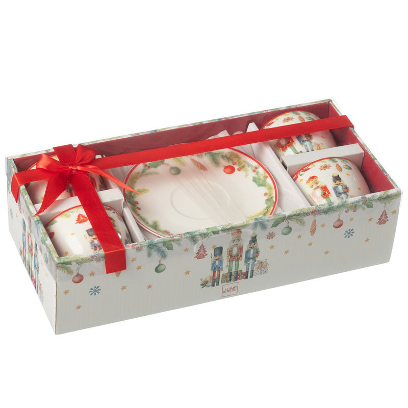 Set of 4 Nutcracker Teacups with Saucers – Ceramic, 220 ml