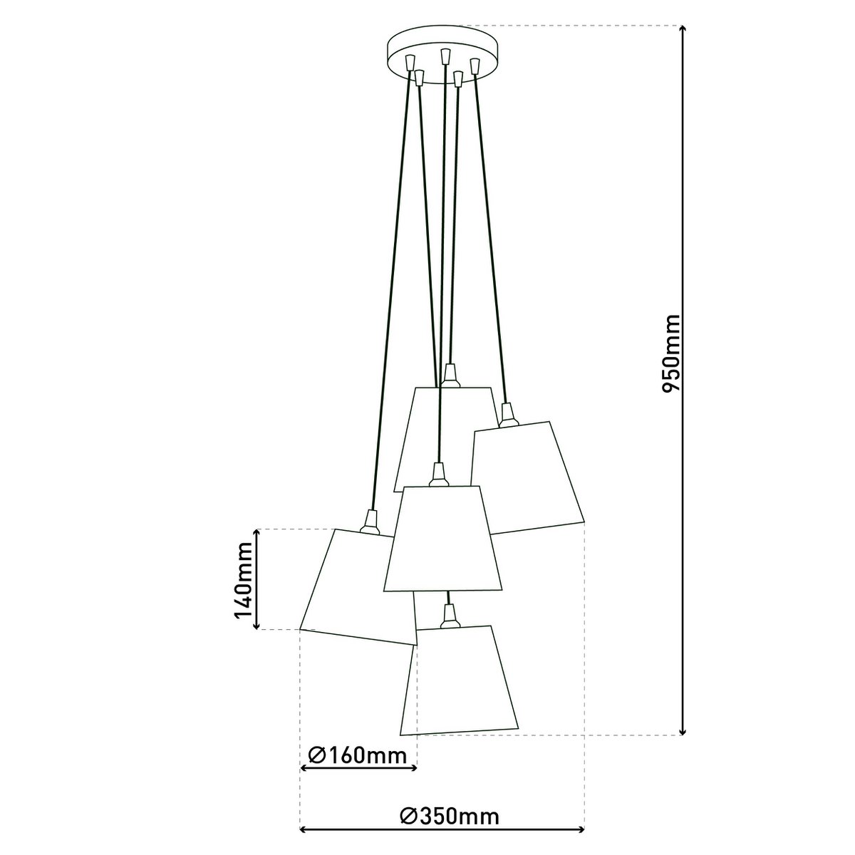 Textile pendant light "BOHO", Young Living, hanging lamp with 5 textile shades in beige and brown, with E14 socket, for dining room, living room, hallway, or office, 95 cm high