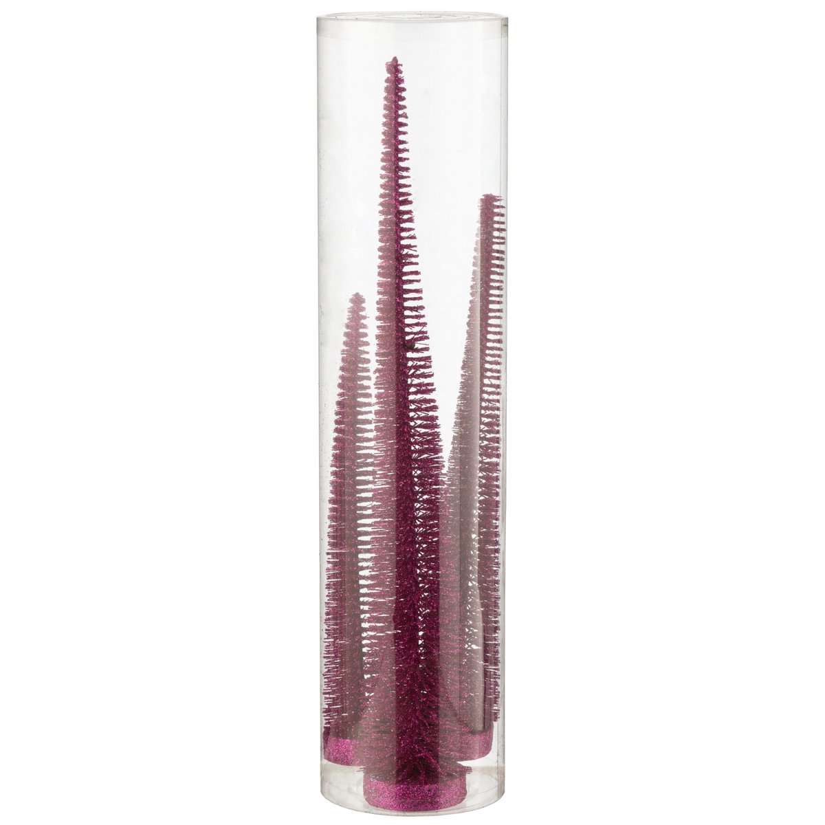 J-Line Box mit 3 Weihnachtsbaum-Dekorationen aus glitzerndem Kunststoff in Fuchsia