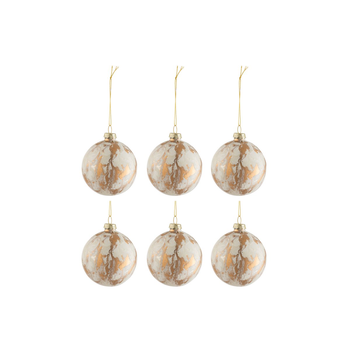 Weihnachtskugel Marmoroptik - Glas - Weiß/Gold - klein - 6er-Box