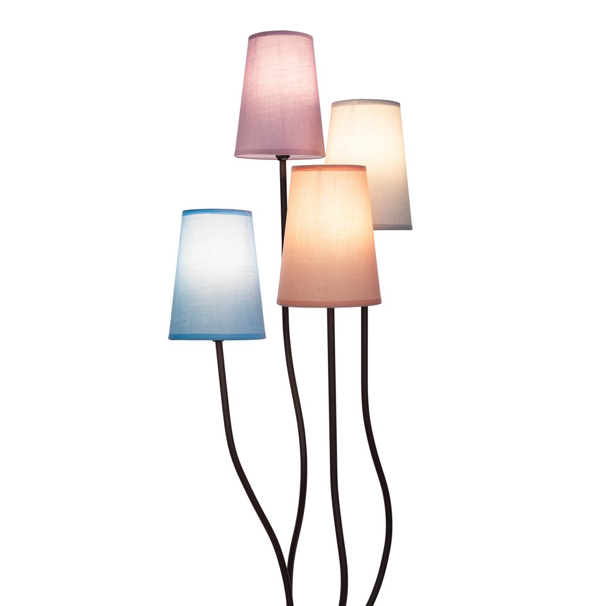 Textilstehleuchte 4-flammig "BOHO" bunt, Stehlampe mit bunten Schirmen, mit E14-Fassung, für Esszimmer, Wohnzimmer, Diele oder Büro, 140 cm hoch