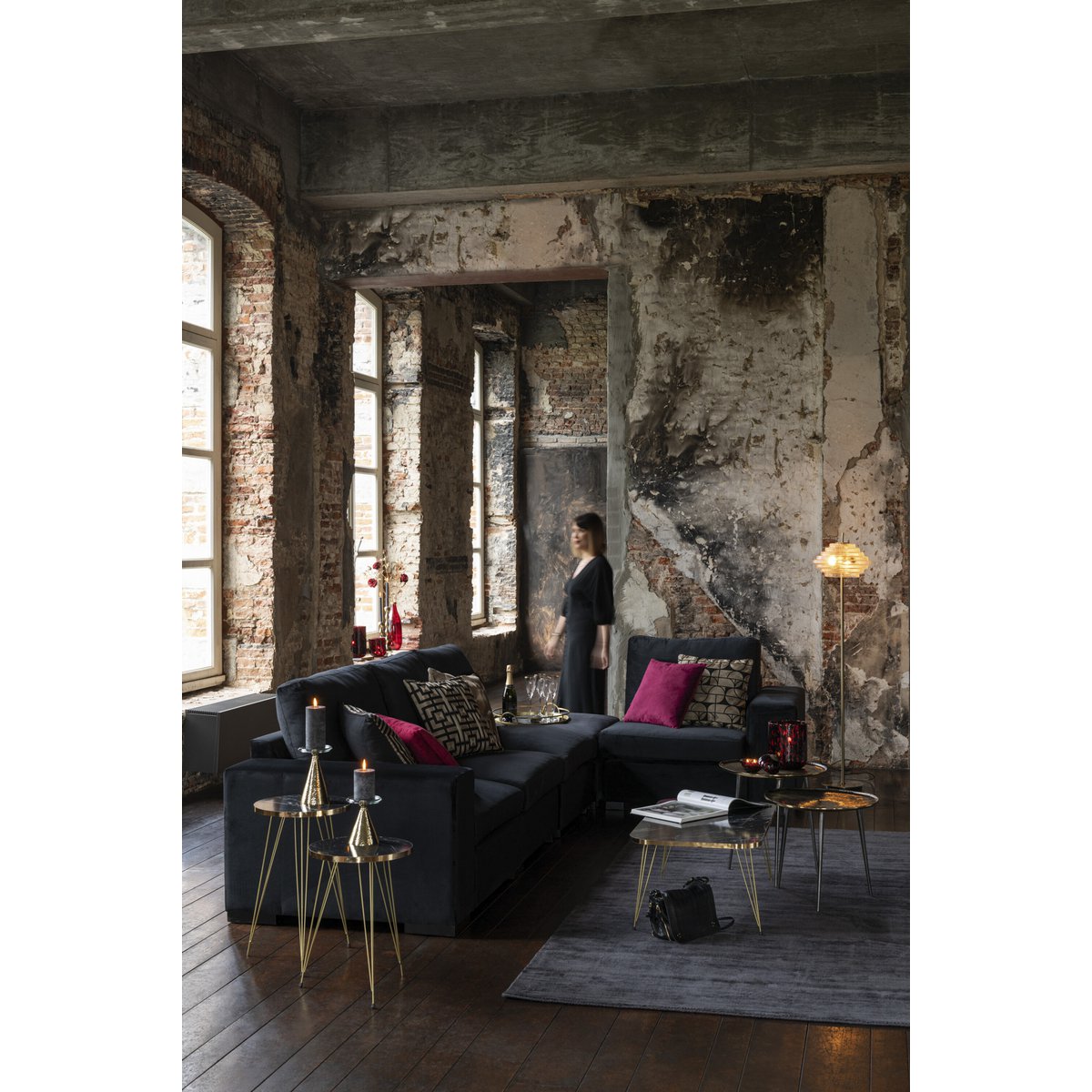 J-Line Fußlampe LED Gold Metall/Glas durchscheinend