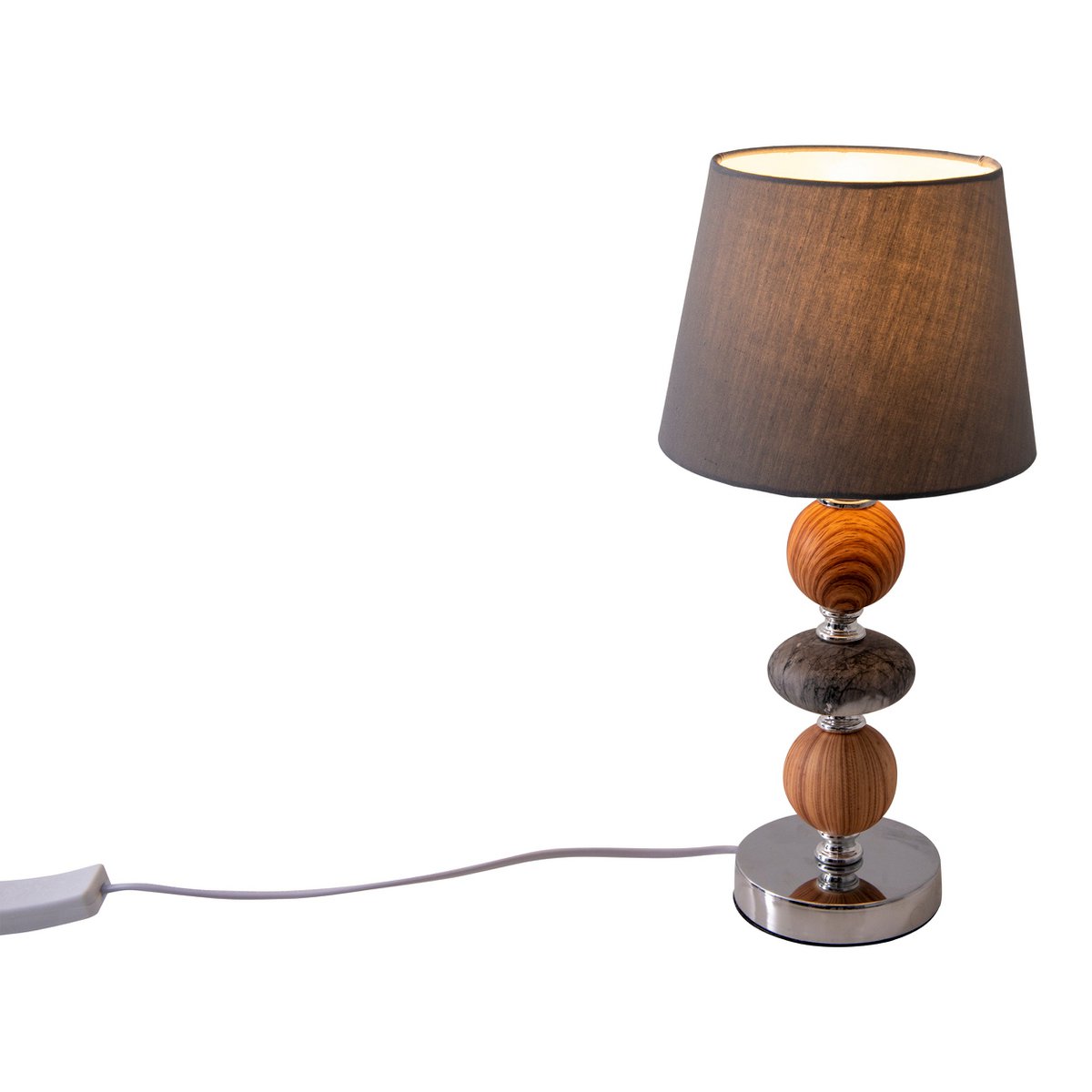Keramik Tischleuchte "ARAGA" 36 cm hoch, Tischlampe aus Metall, Holz und Marmor, mit Textilschirm, grau, mit E14-Fassung, Beleuchtung für Esszimmer, Wohnzimmer, Diele oder Büro