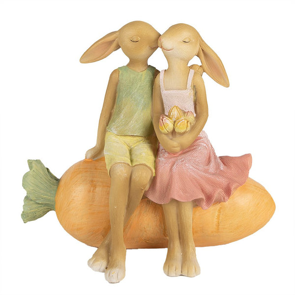 Decorative rabbit couple on carrot 17x10x15 cm