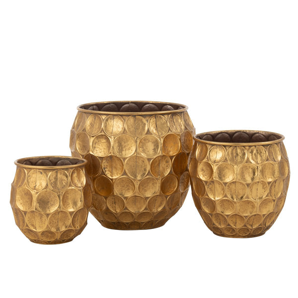 Set of 3 golden Dalton metal planters, decorative and stylish