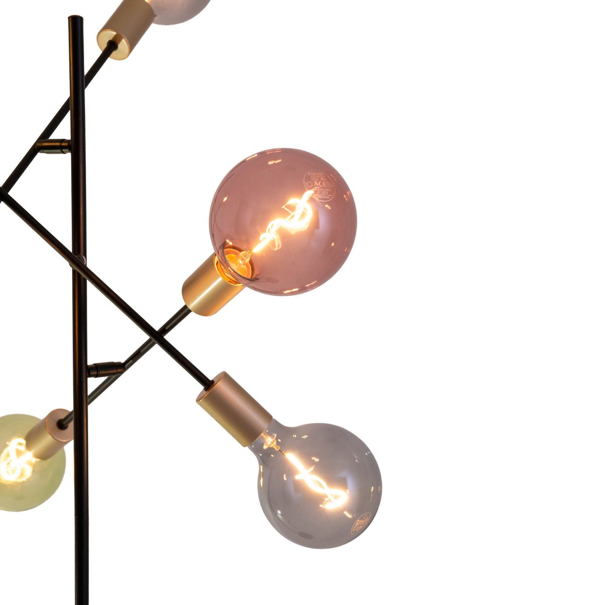 Stehleuchte "MODO" aus Metall in Schwarz,, Fassungen in Gold, E27-Fassung, Stehlampe für Wohnzimmer, Esszimmer, Küche, Diele, Flur oder Büro, 150 x 49 cm