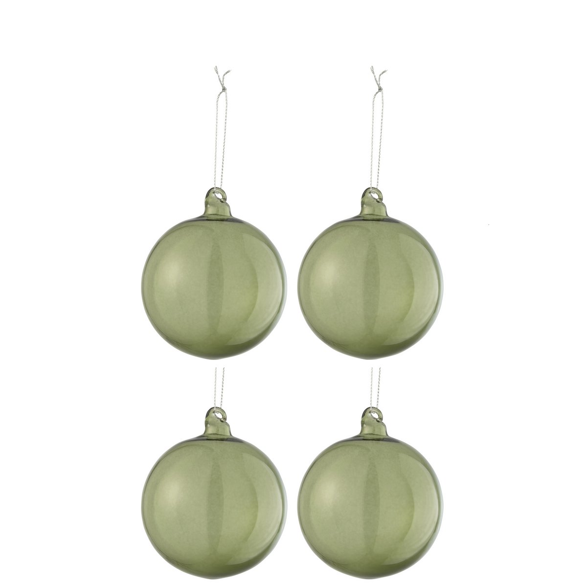 J-Line Weihnachtskugel, schlicht – Glas – grün – mittel – 4er-Box