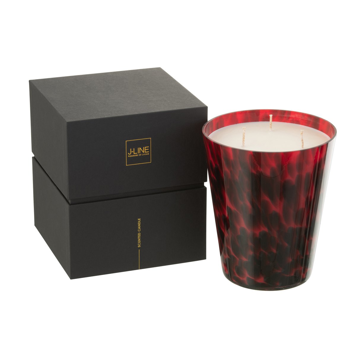 J-Line Duftkerze Noa – Sandelholz – Glas – Rot – groß – 95U