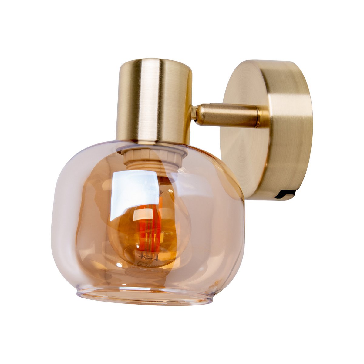 Glas-Wand Spot "LIBBY", klassische Wandlampe aus messingfarbenem Metall und getöntem Glas in Amber, mit E14-Fassung, für Esszimmer, Wohnzimmer, Diele oder Büro, 16 cm