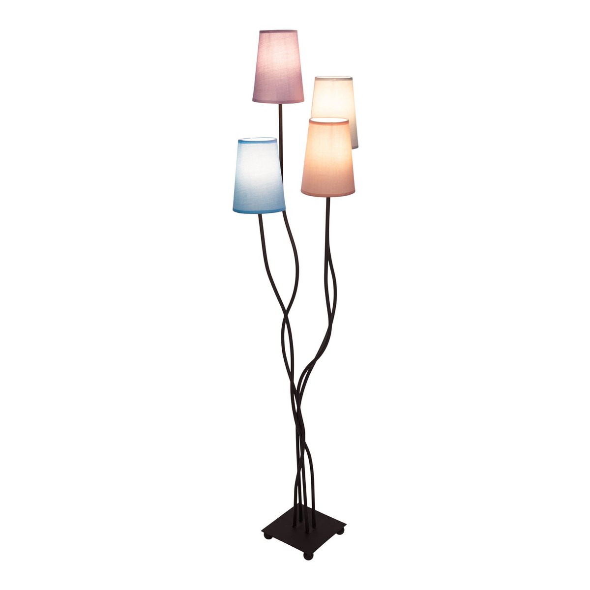 Textilstehleuchte 4-flammig "BOHO" bunt, Stehlampe mit bunten Schirmen, mit E14-Fassung, für Esszimmer, Wohnzimmer, Diele oder Büro, 140 cm hoch