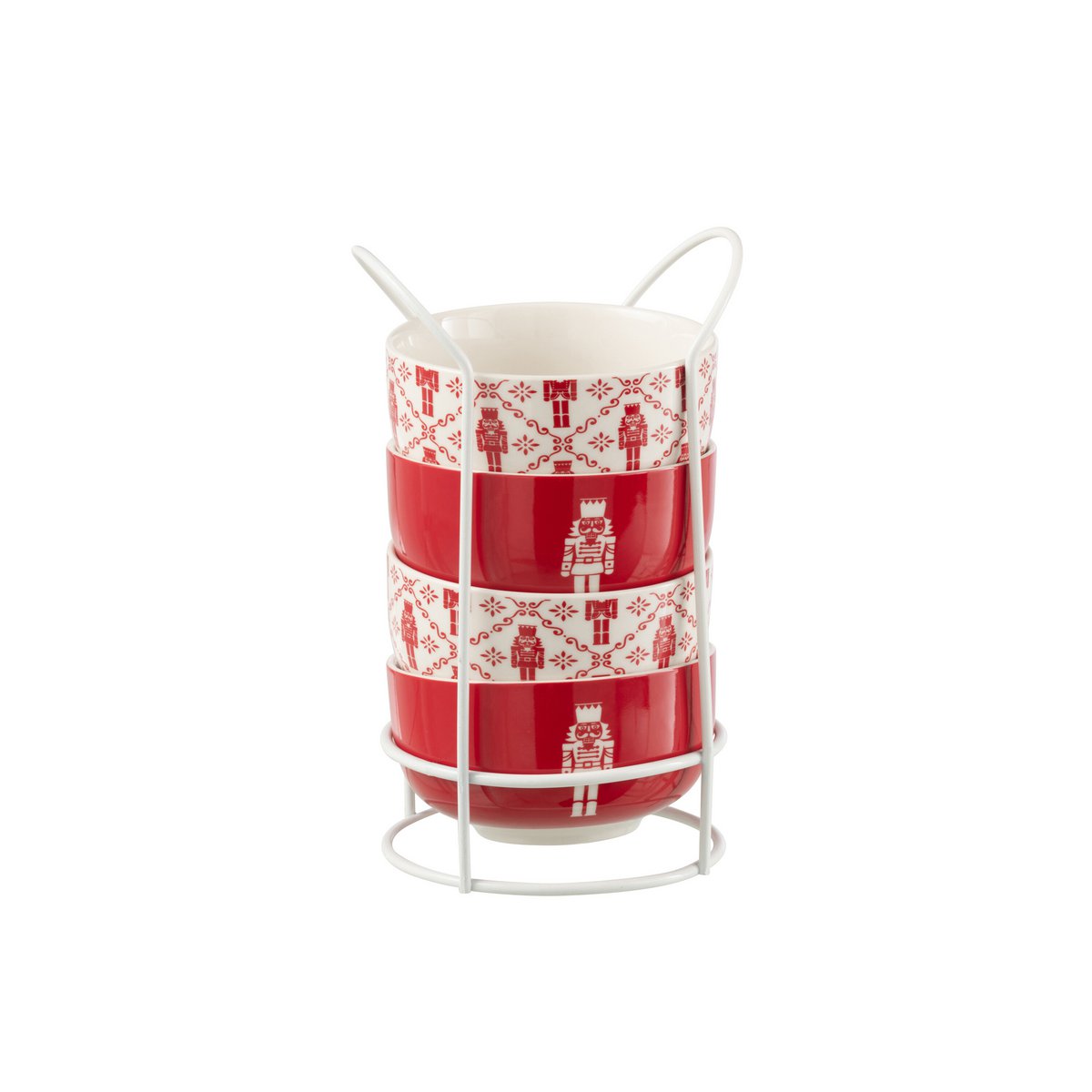 Set van 4 muesli- en soepkommen notenkraker design met metalen houder 11,2 cm