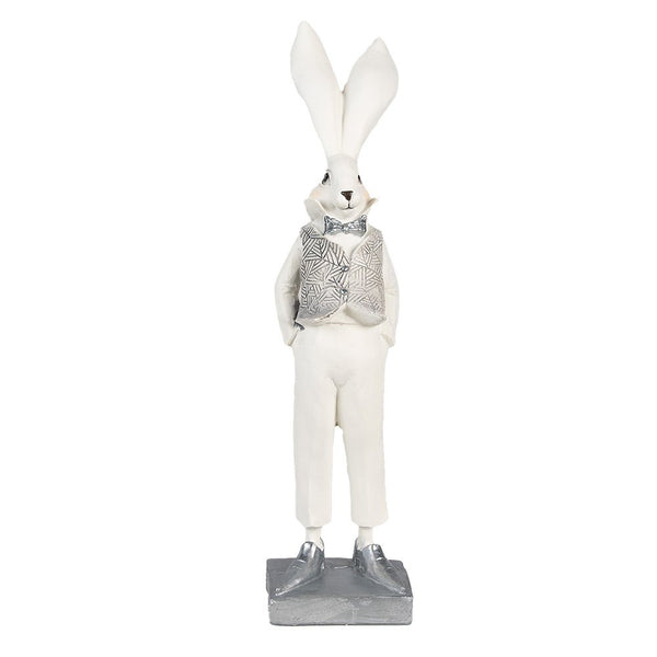 Decorative Rabbit Gentleman in white silver 9x13x36 cm