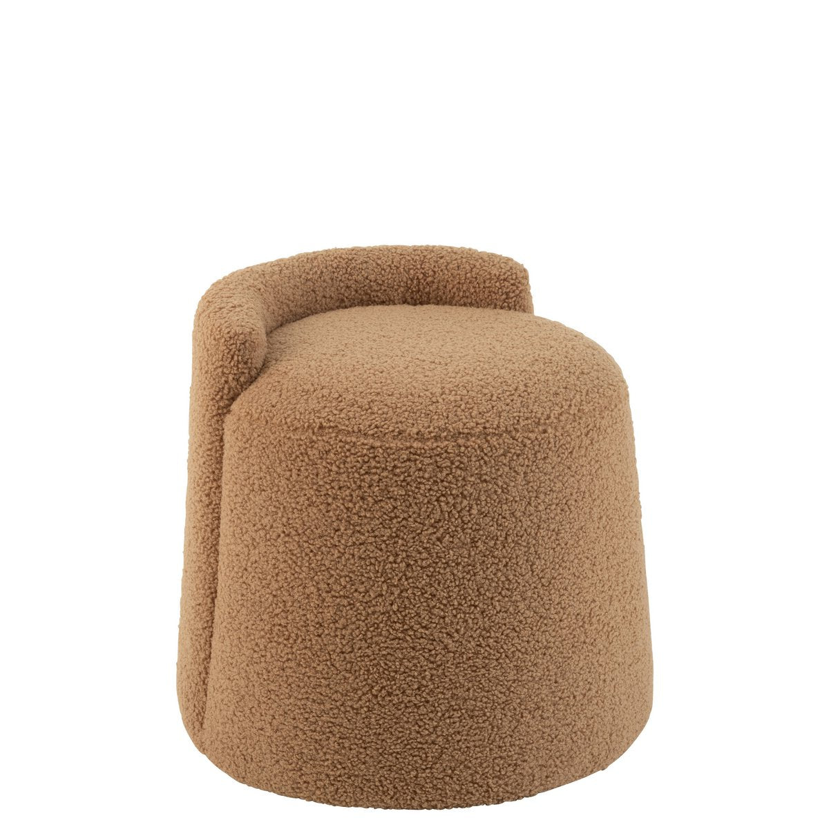 J-Line Poef Teddy Round+RugleUing Bouclé Camel