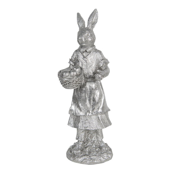 Decorative statue rabbit silver-colored 13x12x34 cm