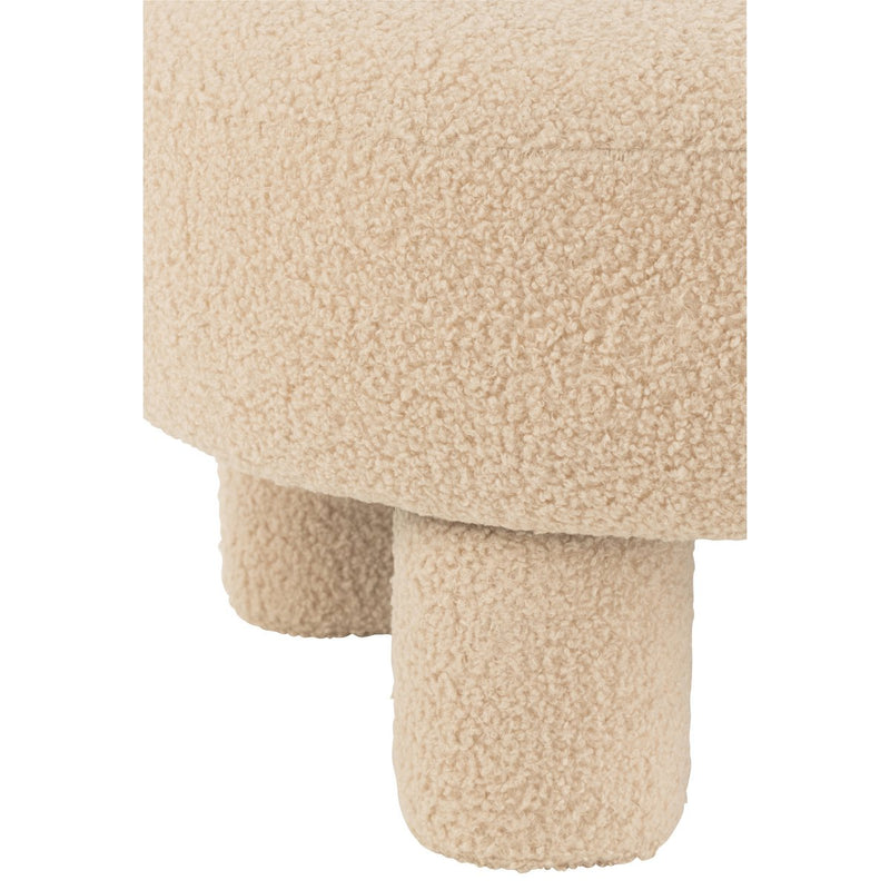 Round Stool with Backrest Bouclé Fabric Warm Beige 52x52 cm