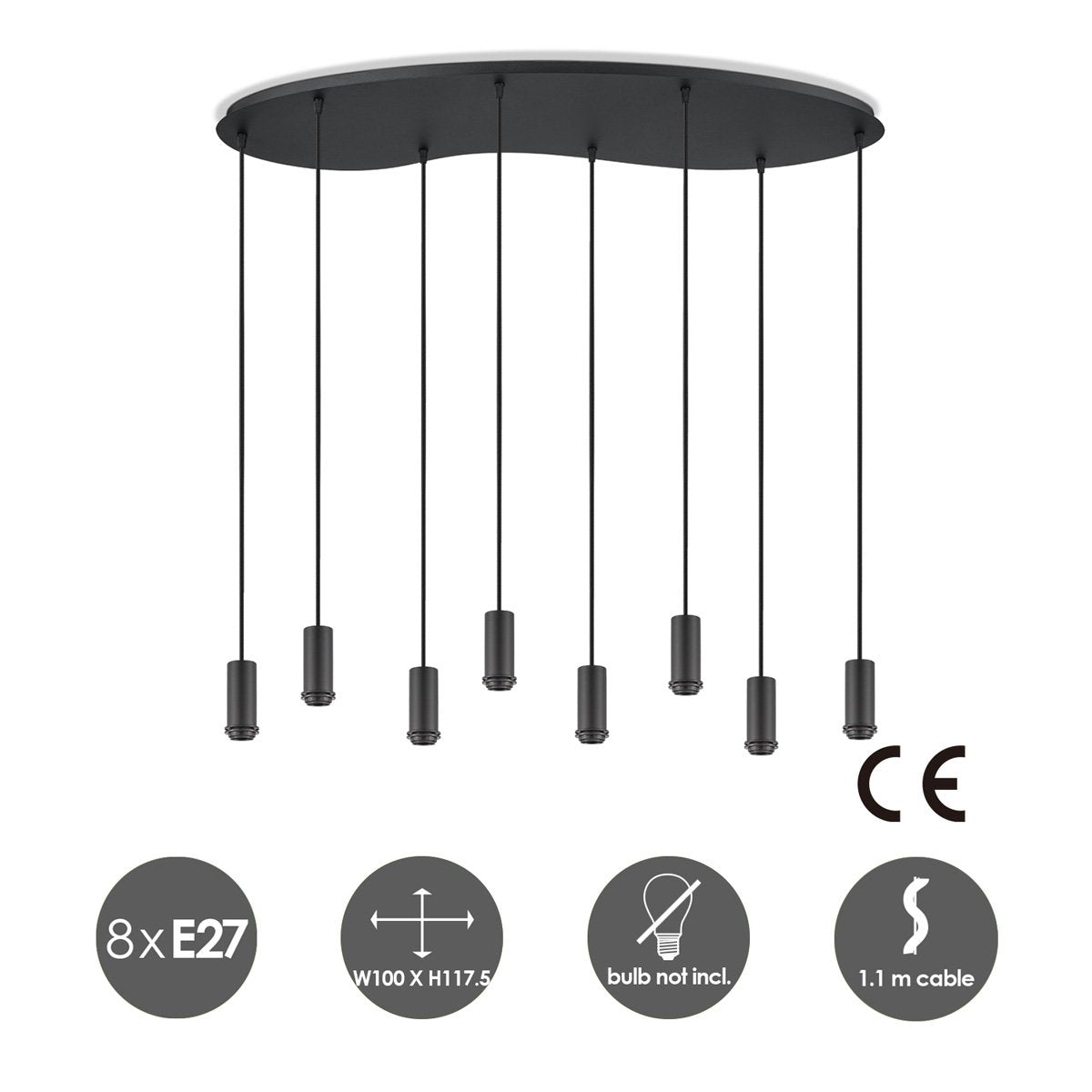 Ovale Metall-Hängelampe 8L - 100/34,4/117,5CM