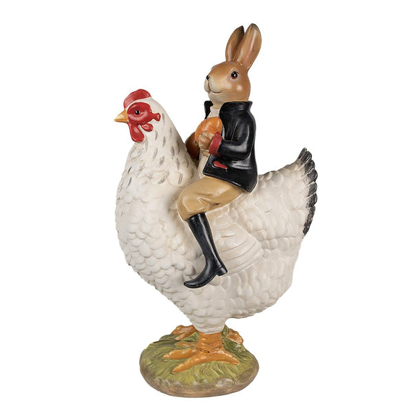 Decorative picture chicken with rabbit brown white black 20x16x35 cm