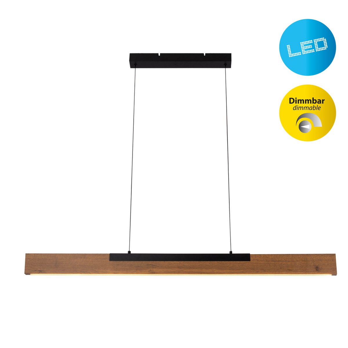 LED Pendelleuchte "WILMA" aus Metall und Holz (MDF) in Schwarz und Braun, ca. 122,2 cm lang, ca. 150 cm hoch, höhenverstellbar, mit integriertem Leuchtmittel, dimmbar, mit Memory-Effekt