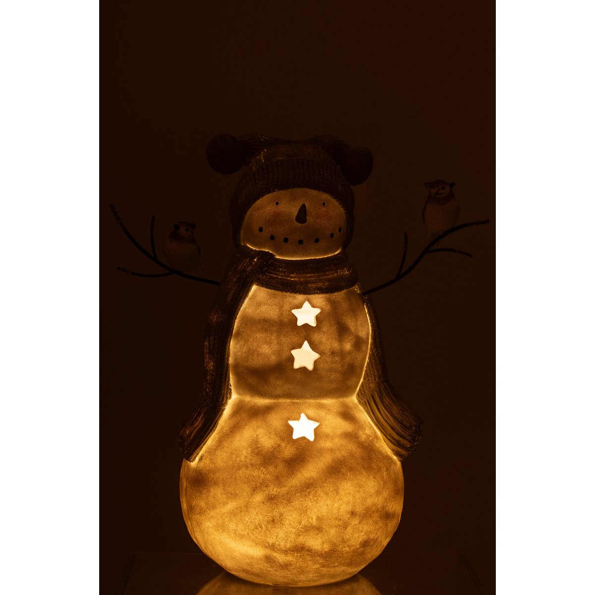 Sneeuwpop LED-figuur met vogels 50 cm witgrijs