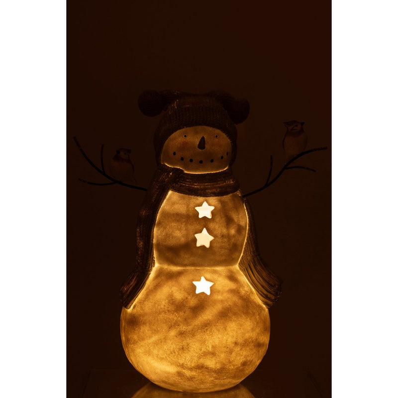 Sneeuwpop LED-figuur met vogels 50 cm witgrijs