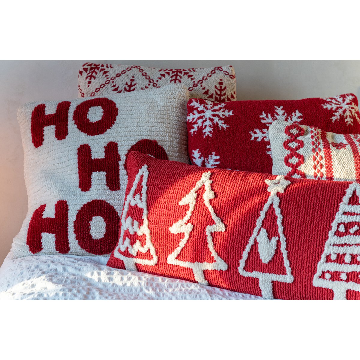 Dekokissen Schneeflocken Baumwolle Rot Weiß