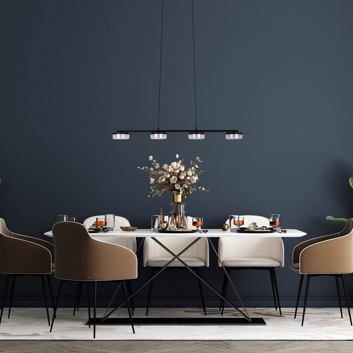 LED Pendelleuchte "CIMO" aus Metall und Kunststoff in Schwarz, mit integrierter LED, Länge 96 cm