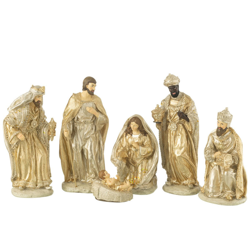 Weihnachtskrippen-Set 6-teilig aus Polyresin in Gold und Mehrfarbig