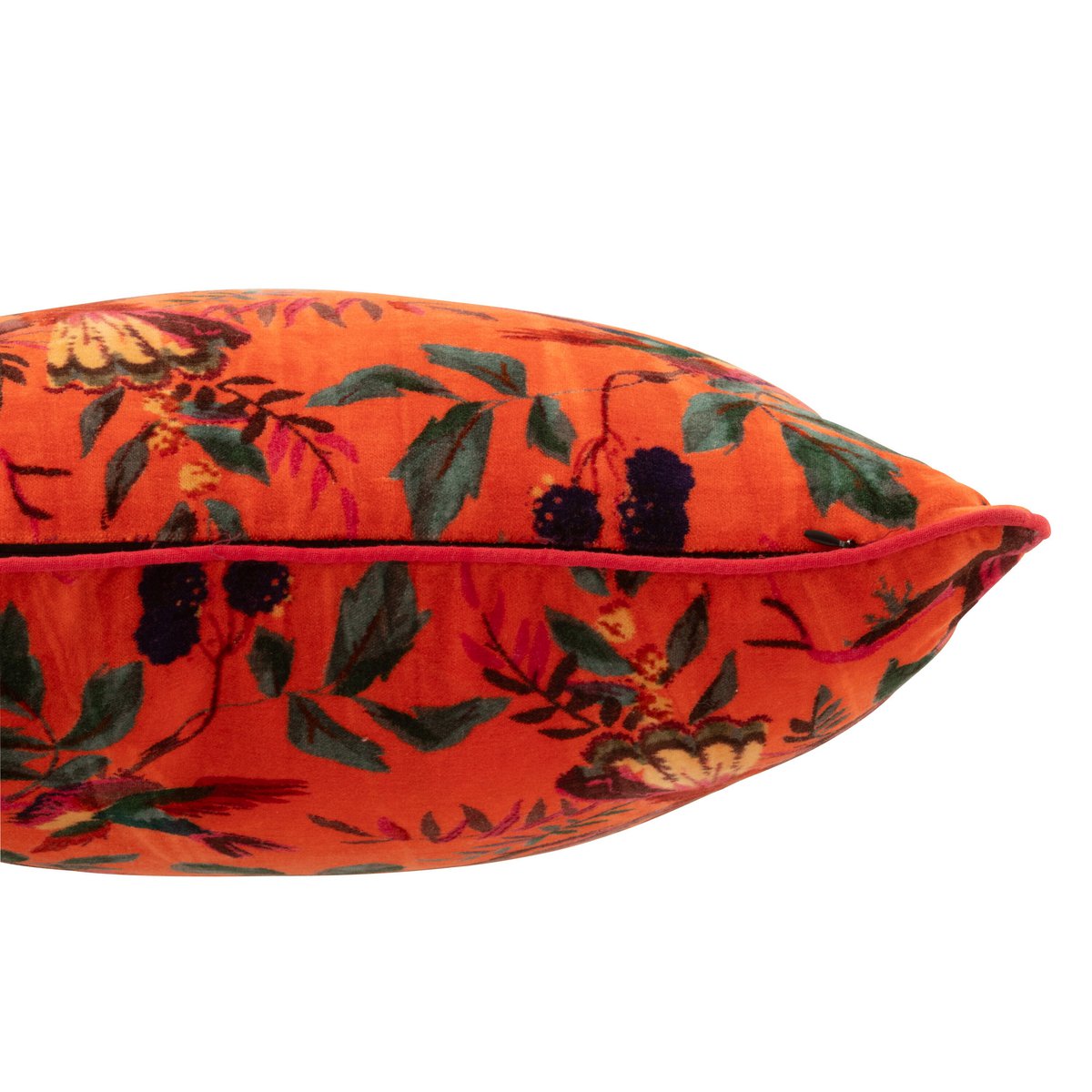 J-Line cushion birds/flowers cotton velvet orange