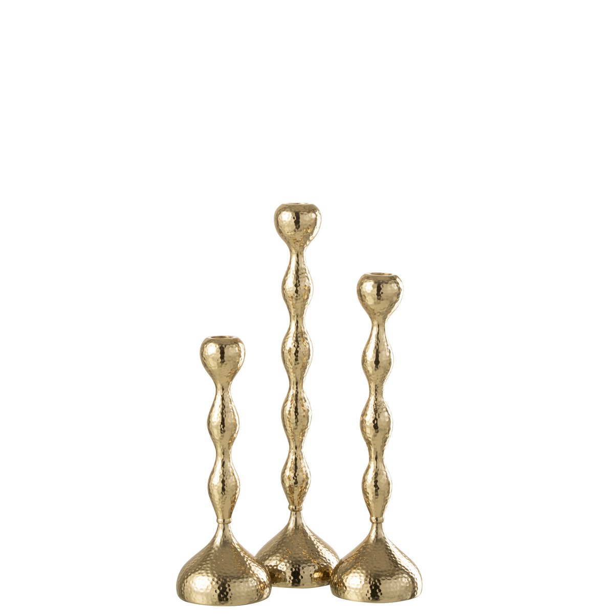Set of 3 Aurora candle holders made of aluminum in gold