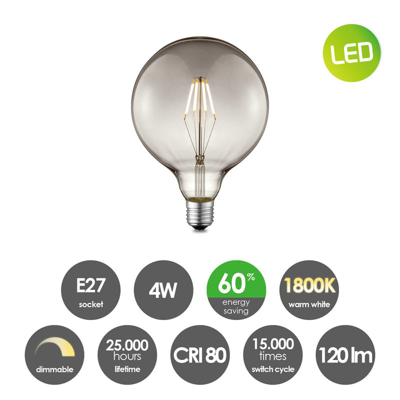 Home Sweet Home dimbare LED Koolstof A E27 G125 4W 120Lm 1800K rook