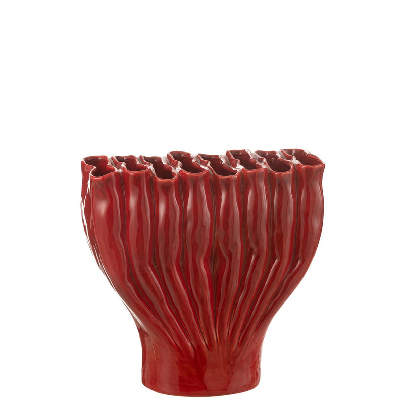 Vase Multi Pipes Red Porcelain Design 35 cm