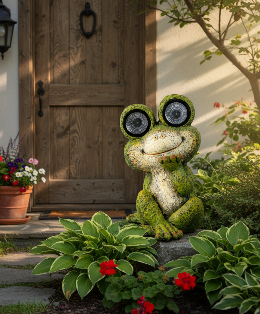 Solar Frog Lumino Garden Figure with Light Eyes 35cm Magnesia Green