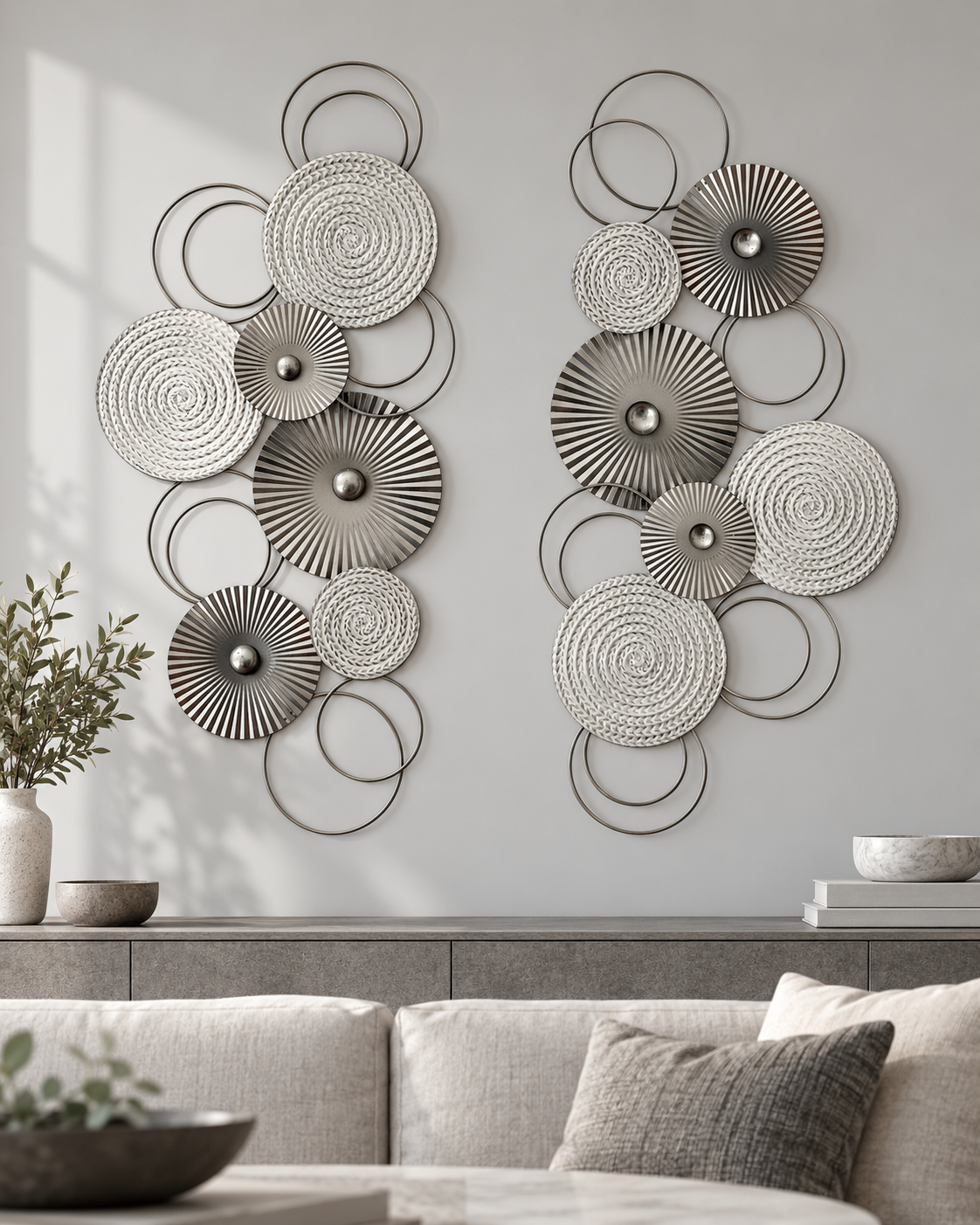 3D Wanddeko Sixo Kreise Metallbild 83x38 cm silber weiss