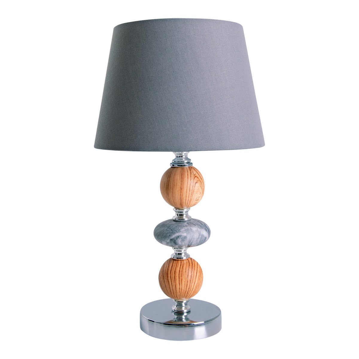 Keramik Tischleuchte "ARAGA" 36 cm hoch, Tischlampe aus Metall, Holz und Marmor, mit Textilschirm, grau, mit E14-Fassung, Beleuchtung für Esszimmer, Wohnzimmer, Diele oder Büro