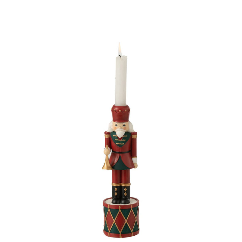 Nussknacker Kerzenhalter in Rot und Grün – 25,5 cm Weihnachtsdeko