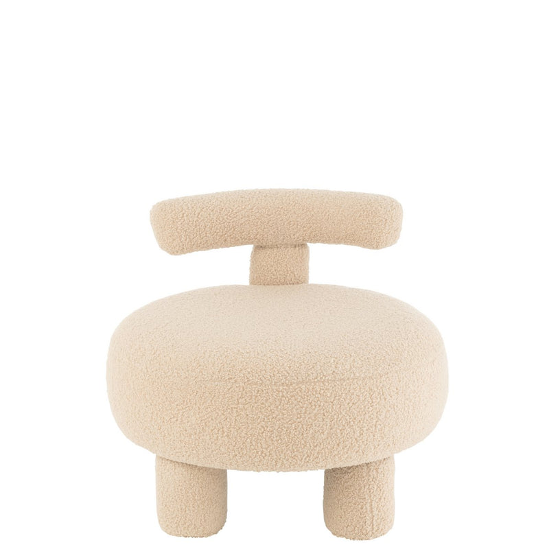 Round Stool with Backrest Bouclé Fabric Warm Beige 52x52 cm