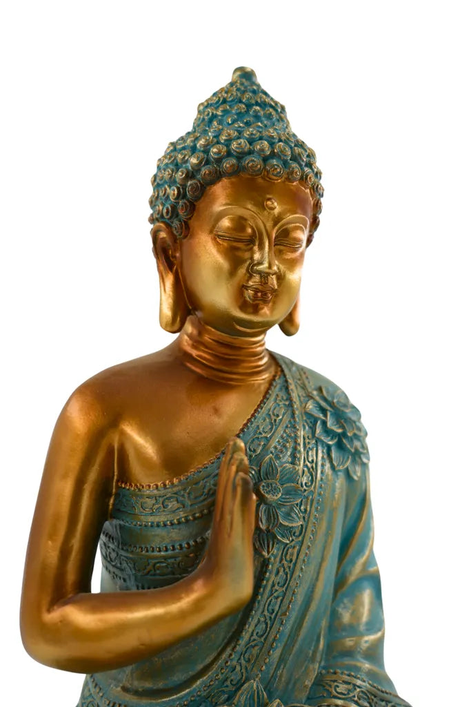 Avalokiteshvara in mint green, elegant Buddha sculpture, 31.5 cm