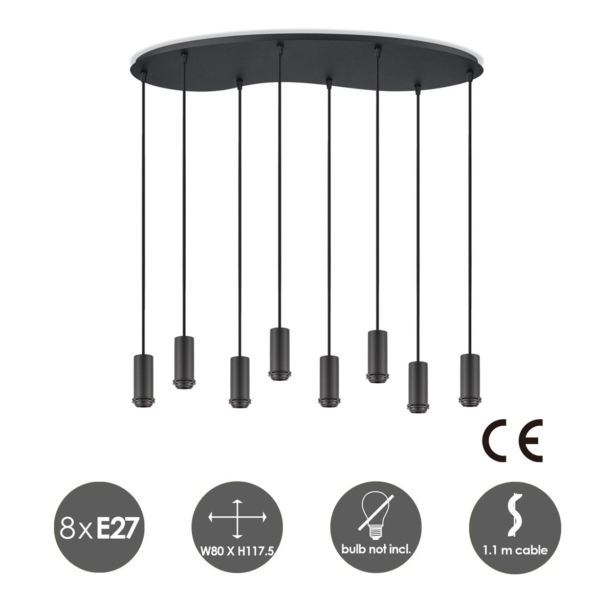 Ovale Metall-Hängelampe 8L - 80/27,5/117,5CM