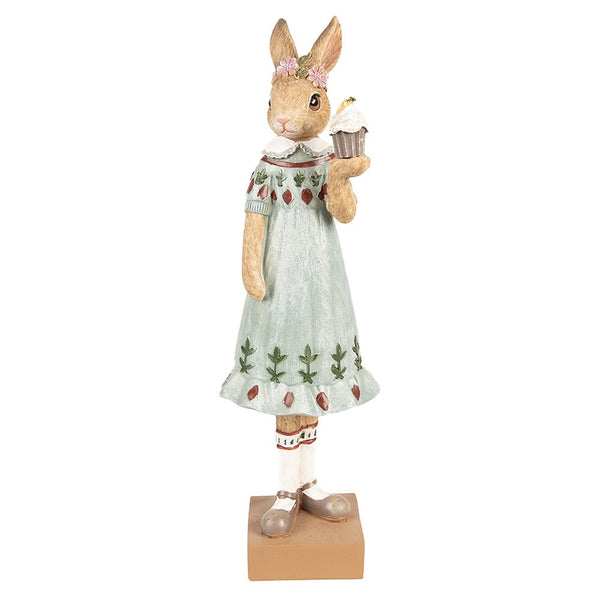 Decorative statue rabbit brown green 9x8x28 cm