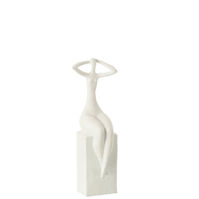 Sculpture Seated Woman – Modern decorative figure in matt white