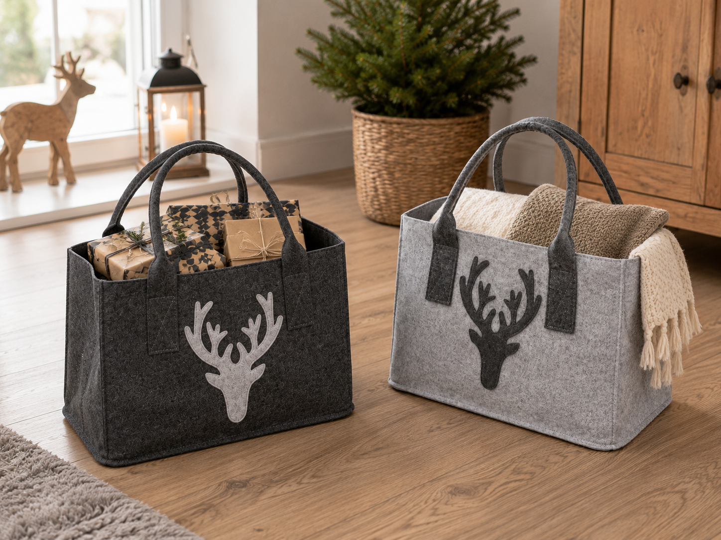 Filztasche Waldhirsch mit Hirschmotiv 40 cm